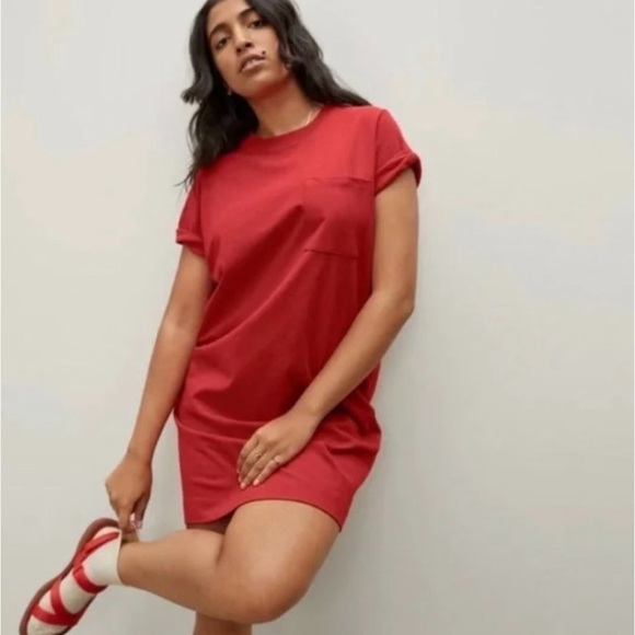 Everlane The Weekend Tee Pocket Crewneck Short Sleeve Dress in Red NWT - Picture 1 of 16
